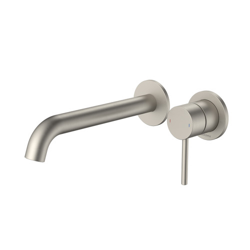 Liano II 210mm Wall Basin/Bath Mixer - 2 x Round Cover Plates - Brushed Nickel - Sales Kit 6Star [196029]